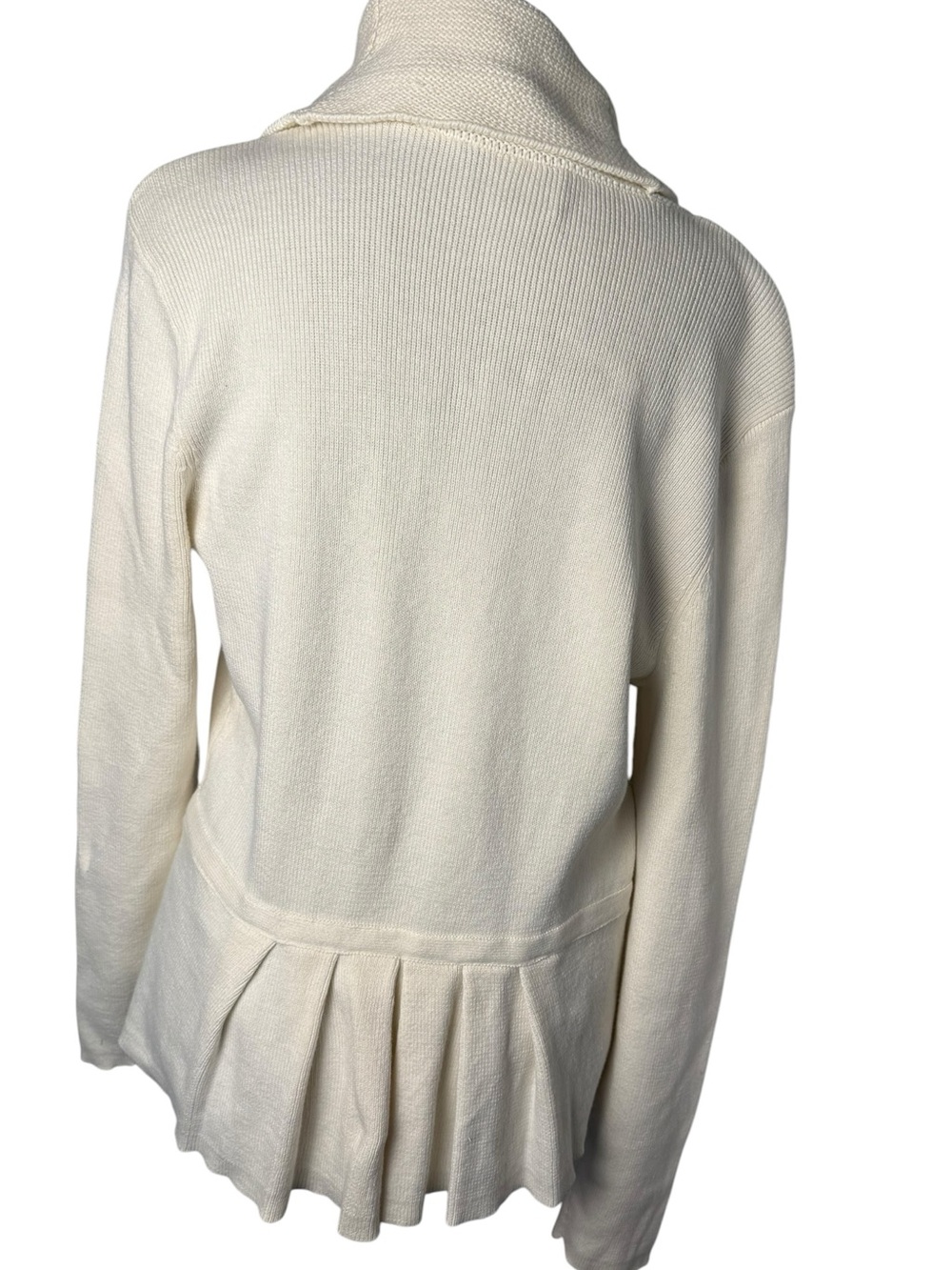 Chaps Classics Off-White Cotton Chunky Knit Button-Up Cardigan with Pleated Back - Picture 4 of 12